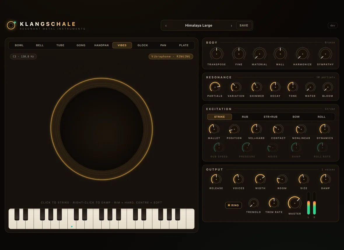 The vibraphone: a deep-arch bar, almost pure
